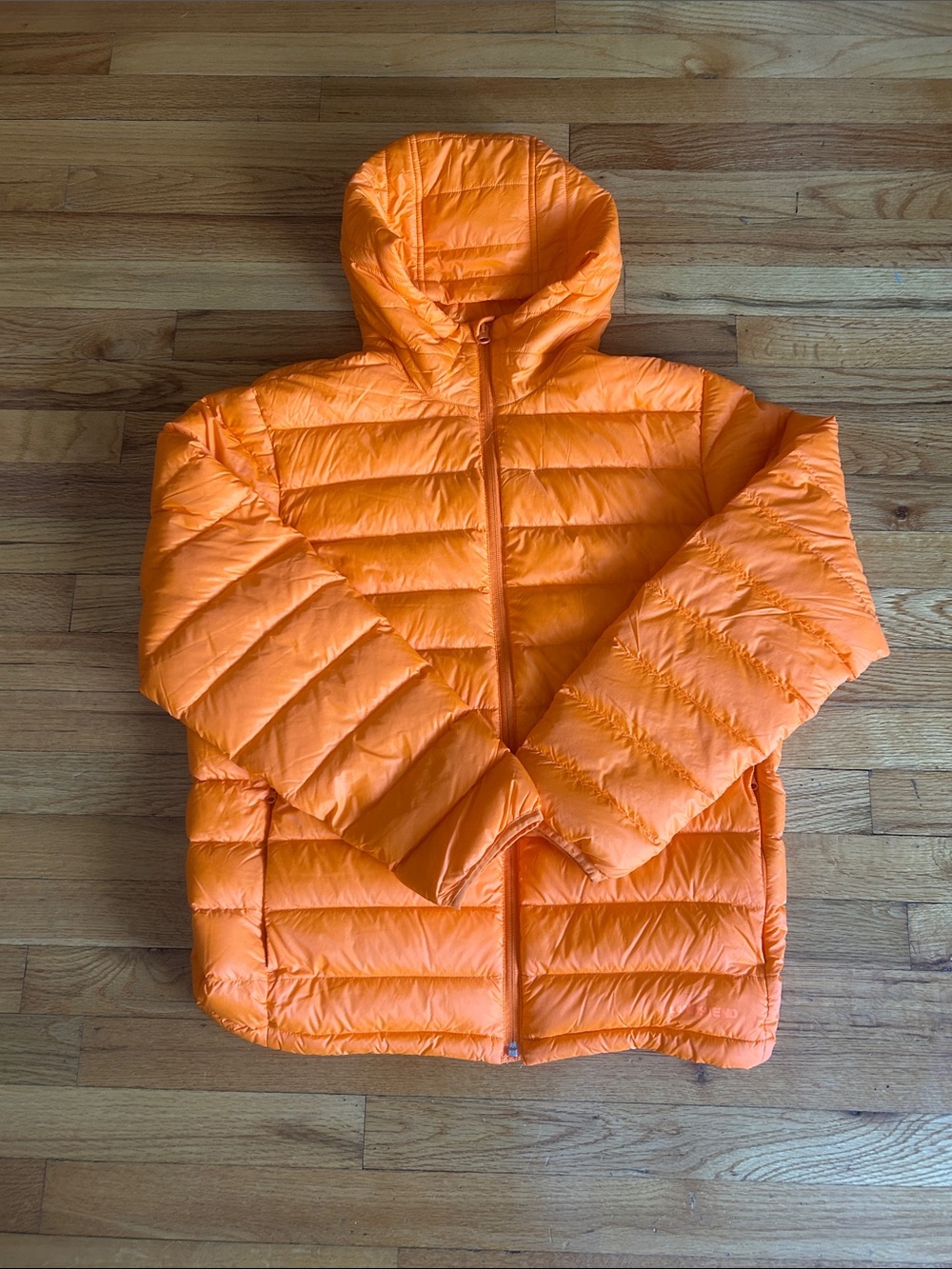 EUC Lands' End Vibrant Orange Quilted Hooded Jacket Medium